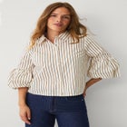 Button-Front Three-Quarter Puff Sleeve Shirt image number 0