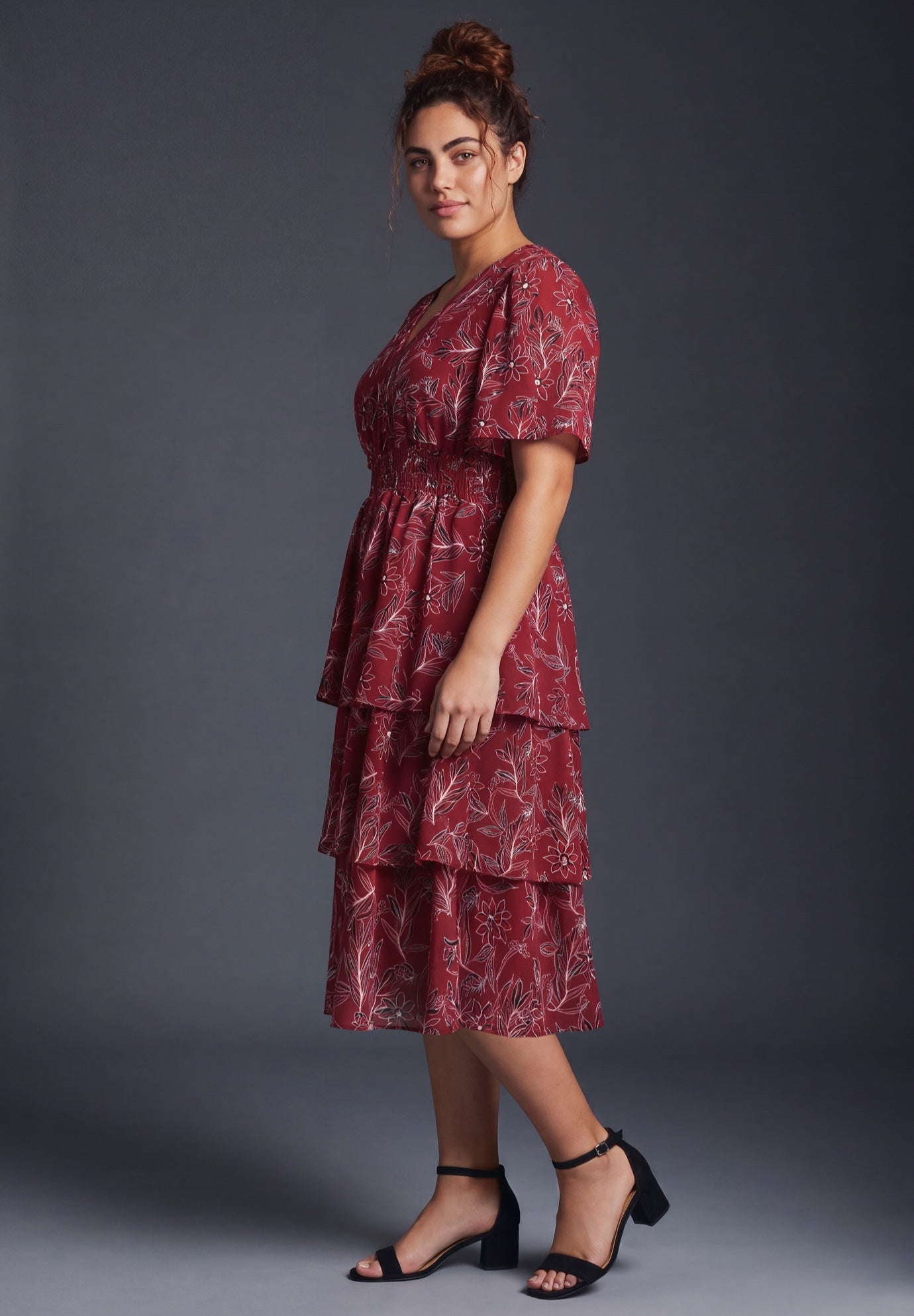 Tiered Flutter Midi Dress image number 2