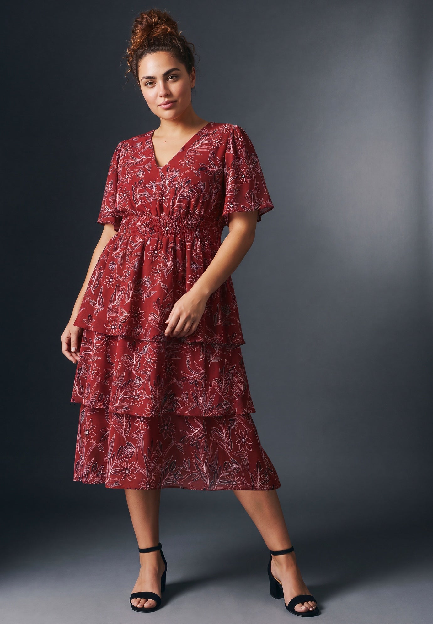 Tiered Flutter Midi Dress image number 0