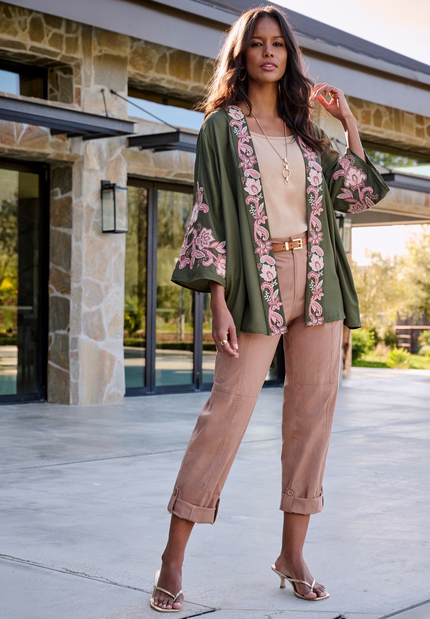 Plus Size Georgette Embroidered Kimono Sleeve Jacket image number 1