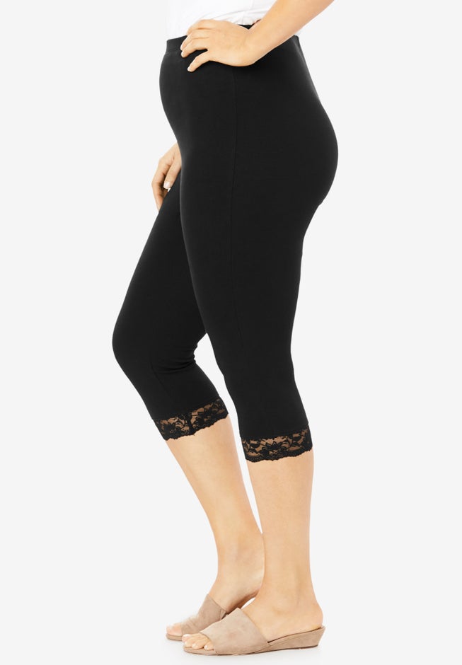 Lace Trim Essential Stretch Capri Legging image number 2