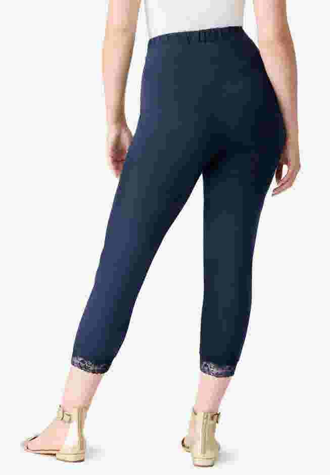 Lace Trim Essential Stretch Capri Legging image number 1