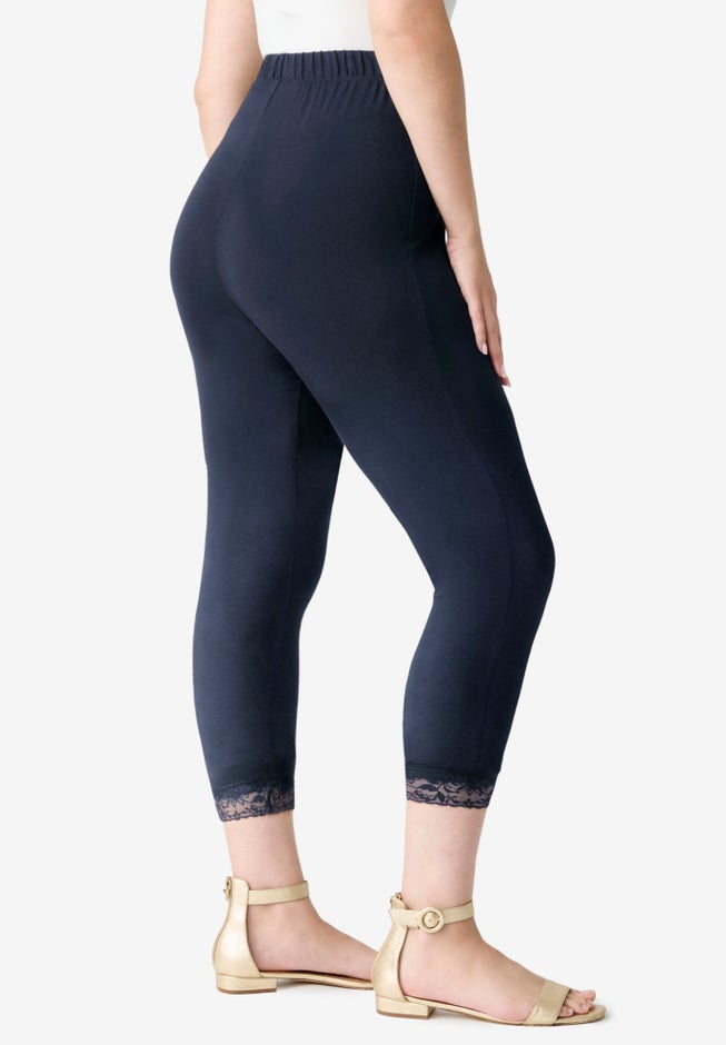 Lace Trim Essential Stretch Capri Legging image number 2