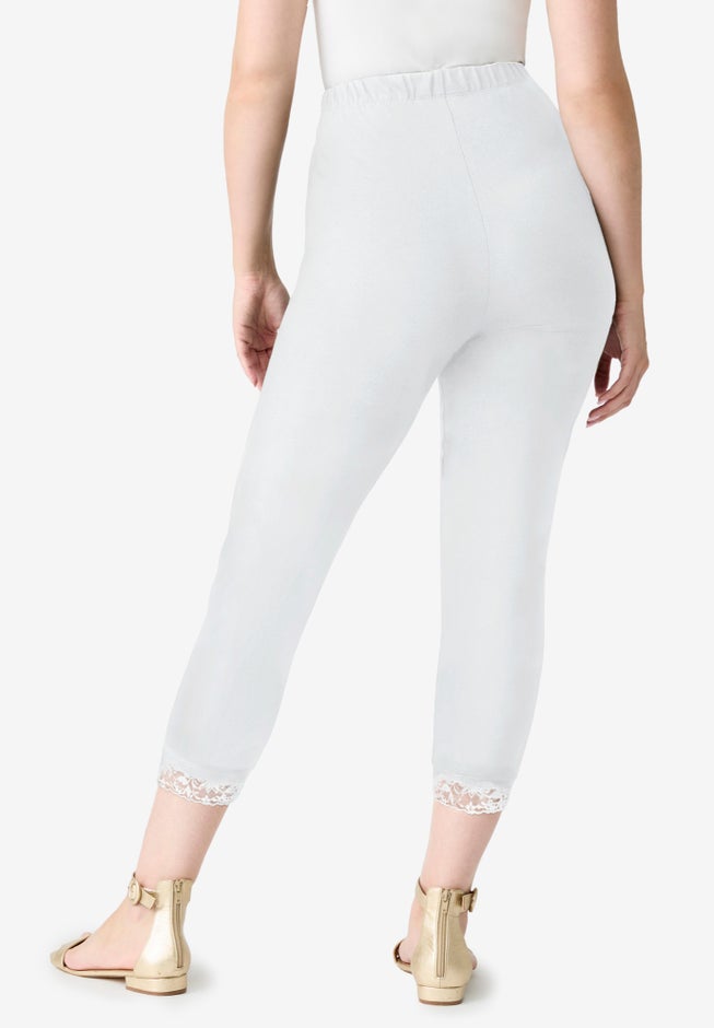 Lace Trim Essential Stretch Capri Legging image number 1