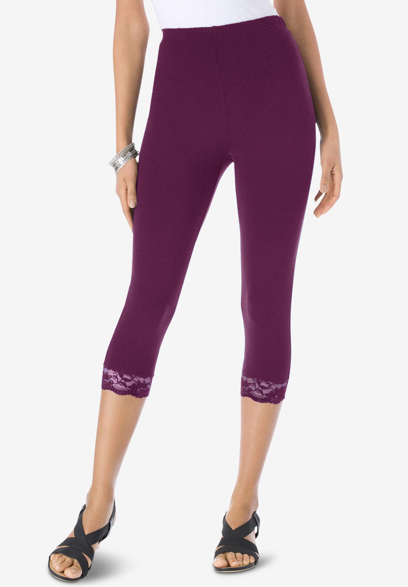 Lace Trim Essential Stretch Capri Legging image number 0