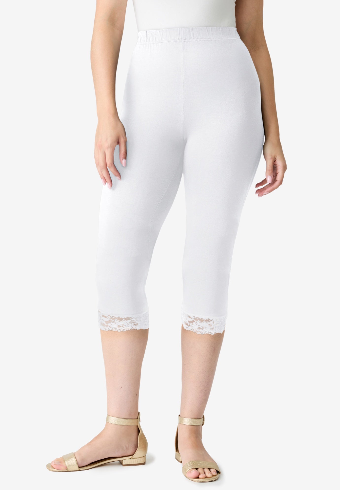 Lace Trim Essential Stretch Capri Legging image number 0