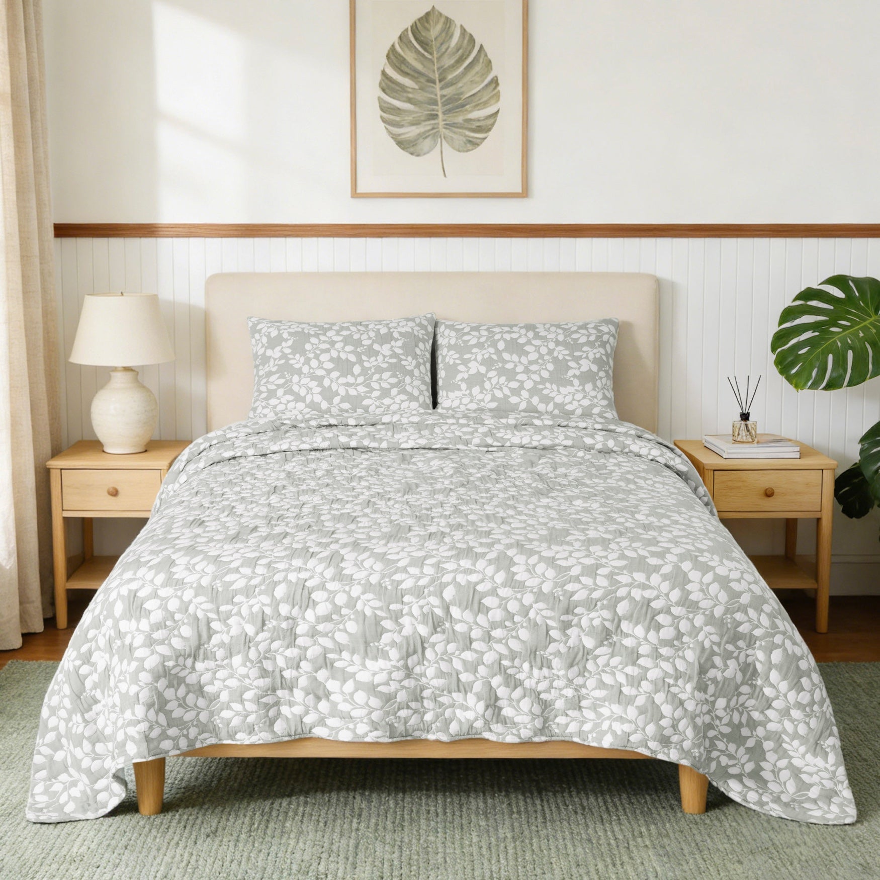 3-Pc. Reversible Leaves Jacquard Quilt Set image number 0