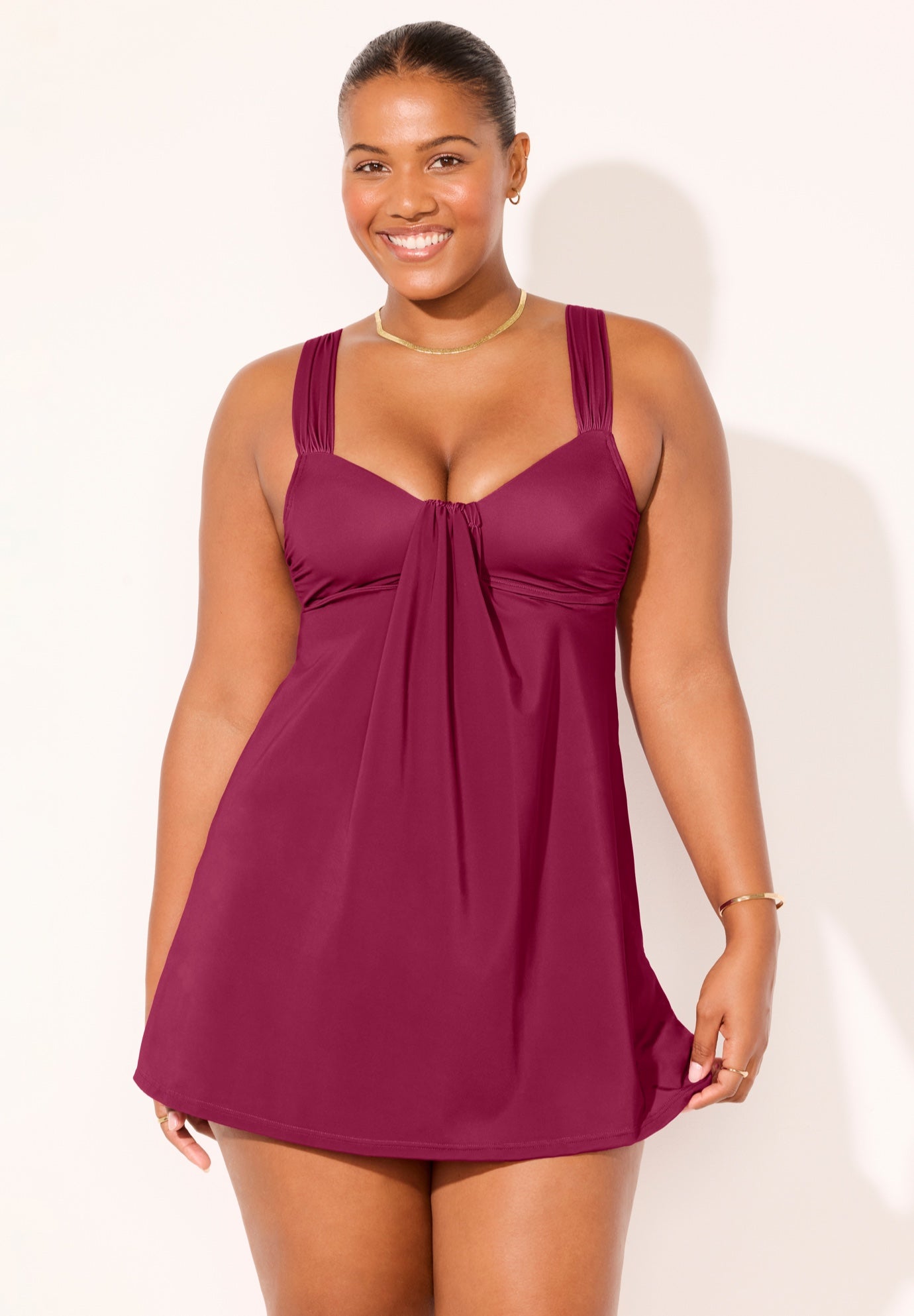 Shirred Sweetheart Two-Piece Swimdress image number 3