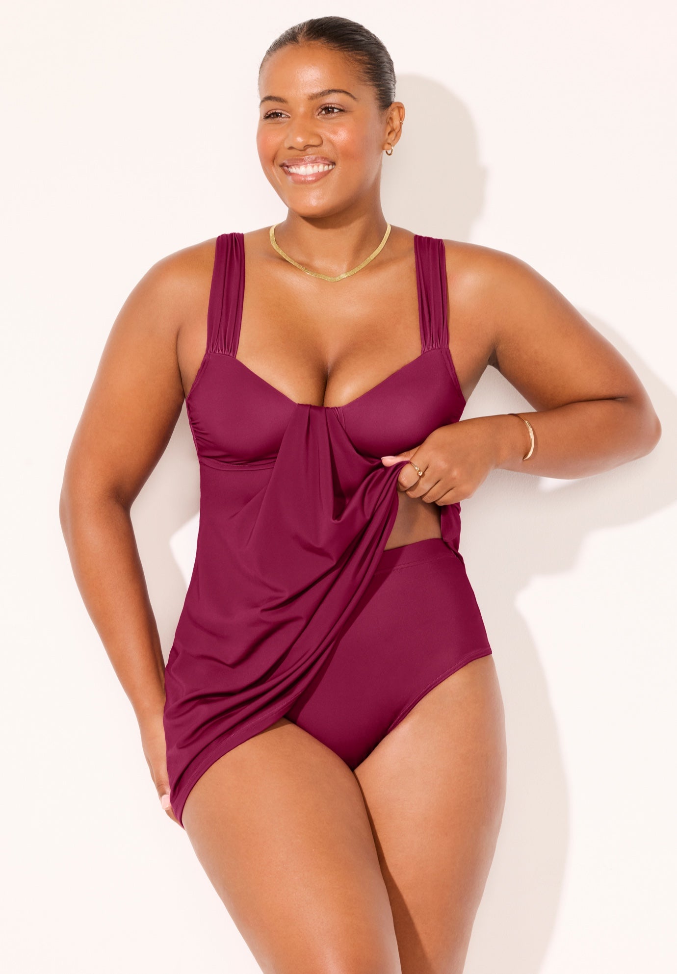 Shirred Sweetheart Two-Piece Swimdress image number 4