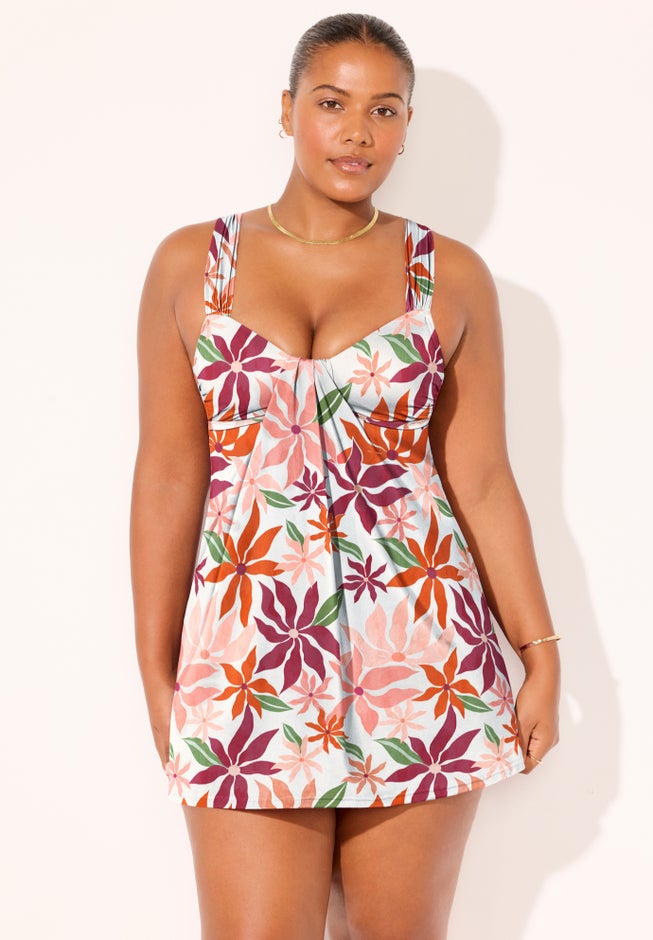 Shirred Sweetheart Two-Piece Swimdress image number 7