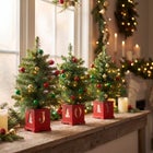 Pre-lit "JOY" Wooden Urn Tree Set, Set of 3 image number 0