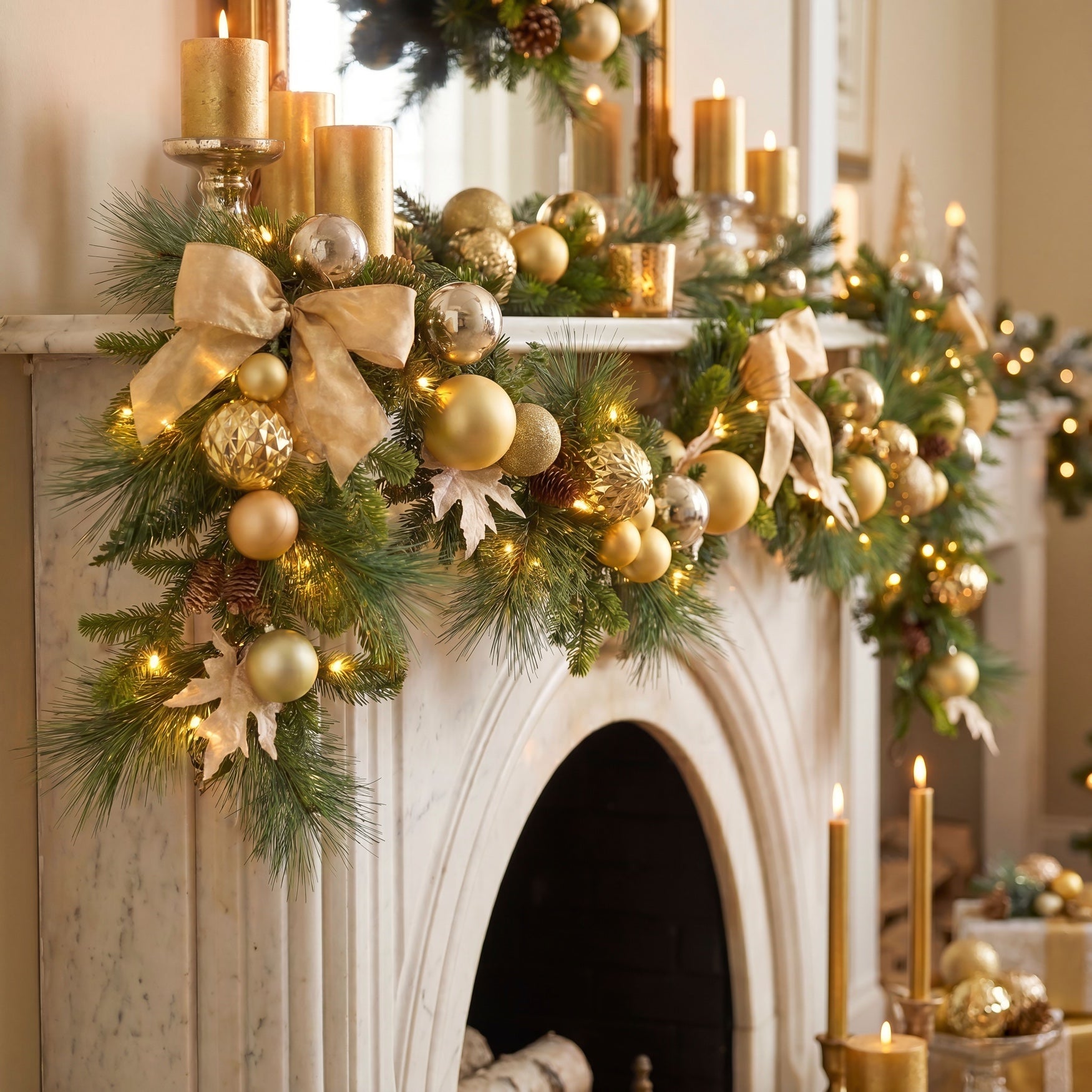 6 Ft. Pre-lit Nobel Gold Garland image number 0