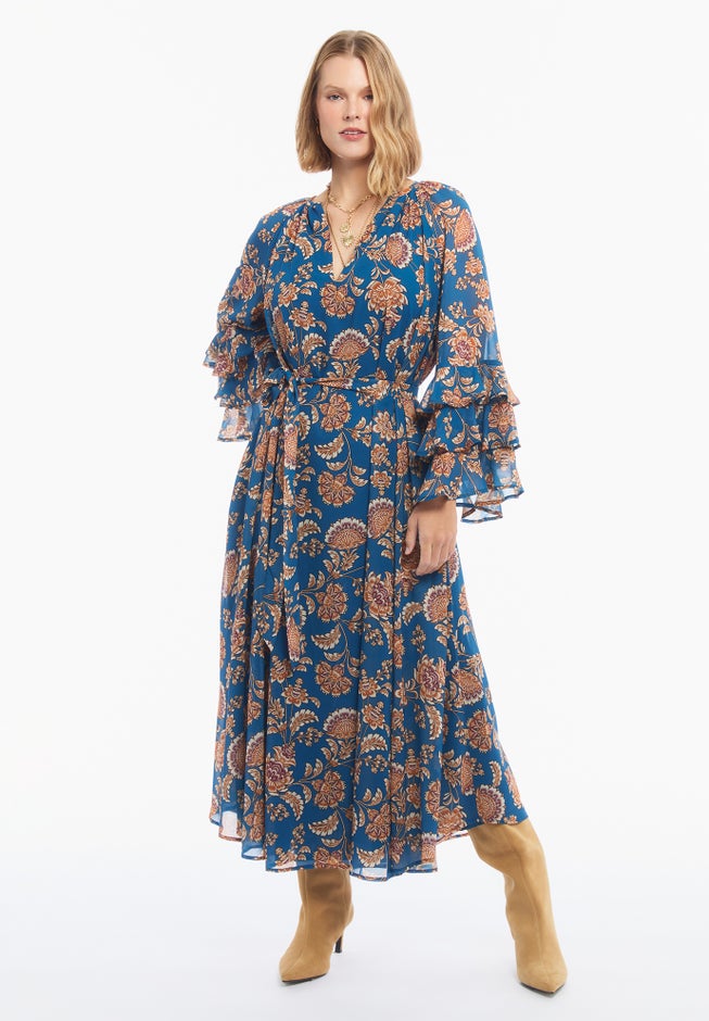 Chiffon Tie-Waist Midi Dress | Roaman's