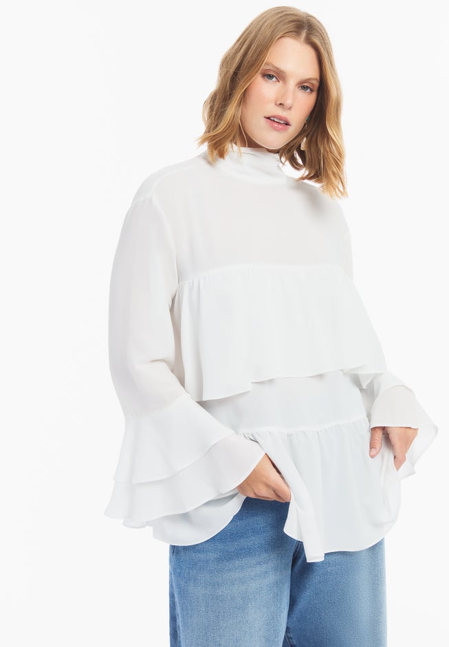 Ruffled Chiffon Long Sleeve Blouse image number 1
