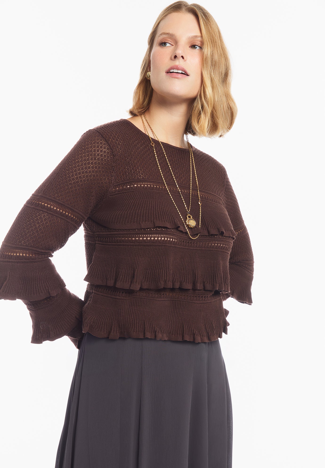 Tiered Ruffle Knit Top image number 3