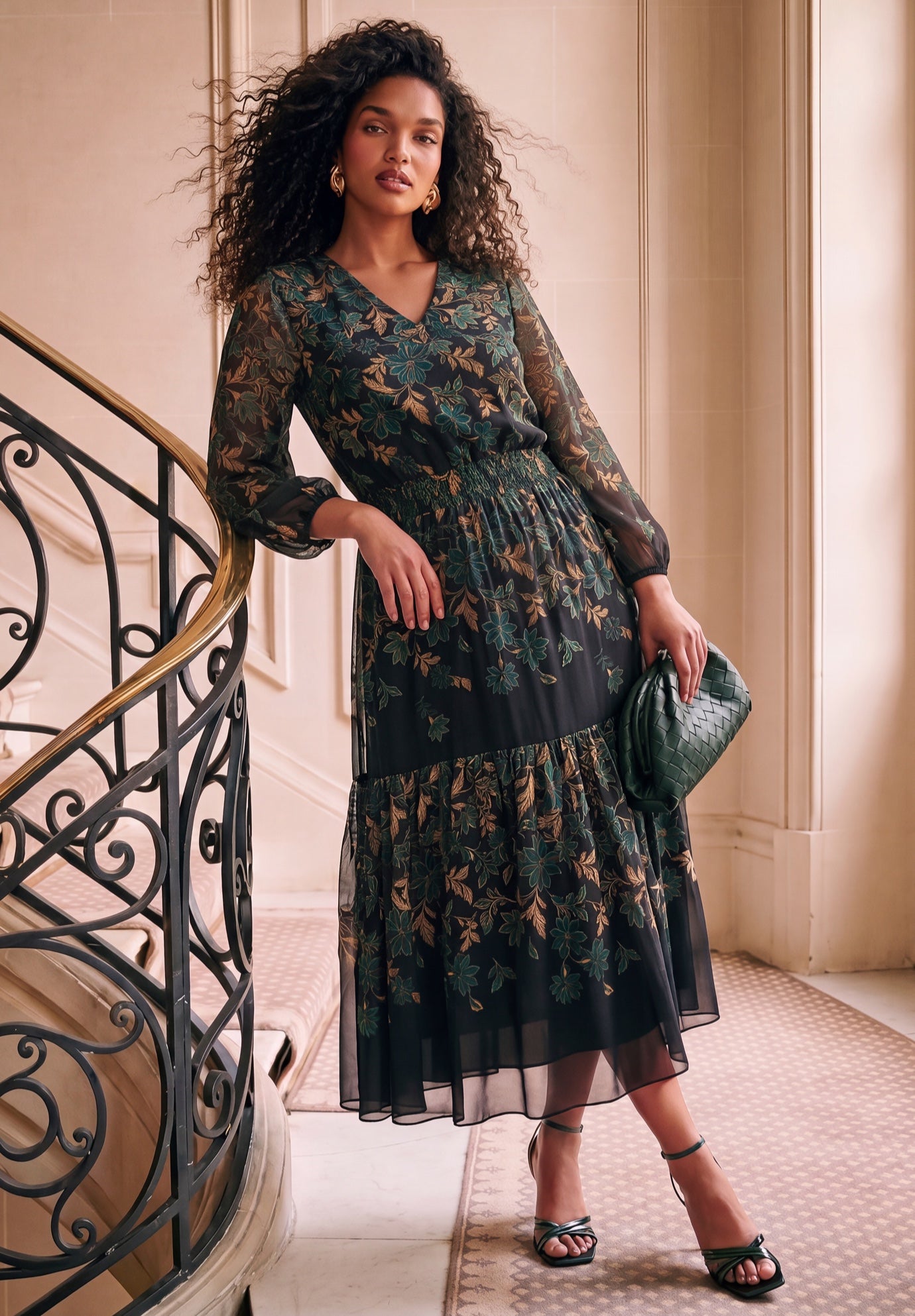Plus Size Printed Chiffon V-Neck Tiered Maxi Dress image number 0