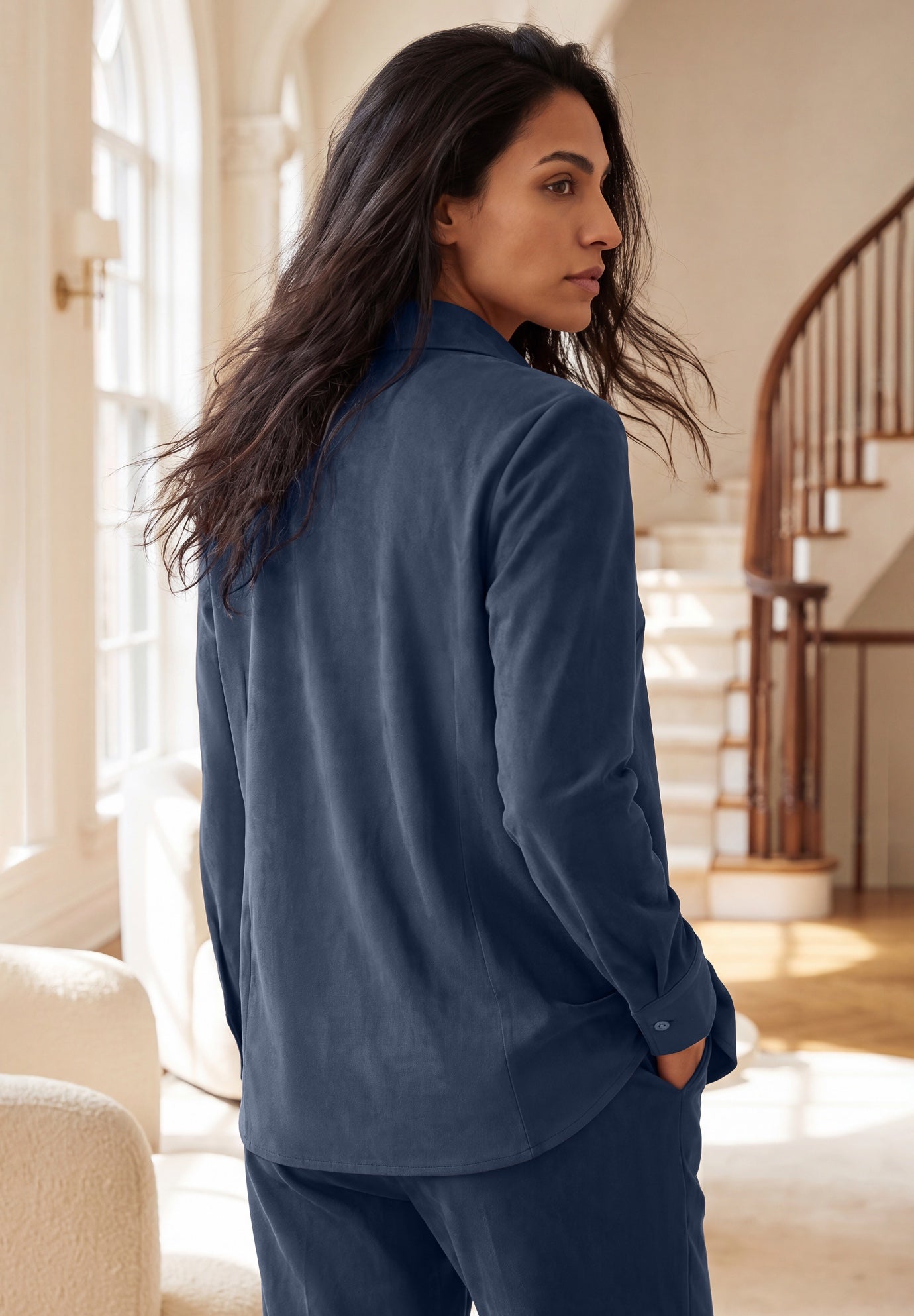 Stretch Faux Suede Button-Up Shirt image number 1