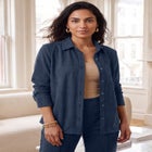 Stretch Faux Suede Button-Up Shirt image number 0