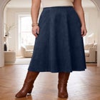 Stretch Faux Suede A-Line Midi Skirt image number 0