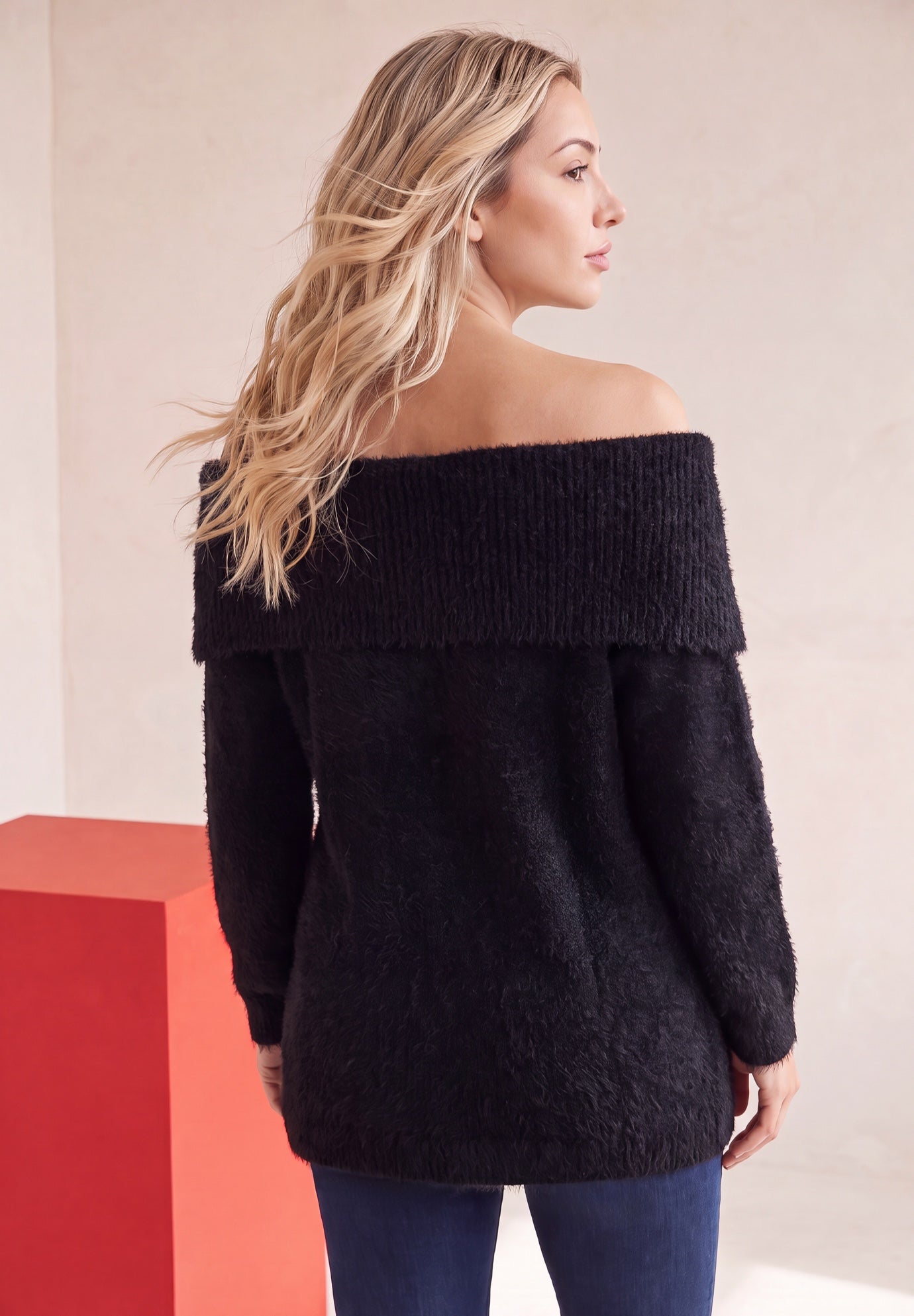 Plus Size Eyelash Off-the-Shoulder Sweater image number 1