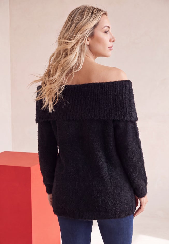Plus Size Eyelash Off-the-Shoulder Sweater image number 1