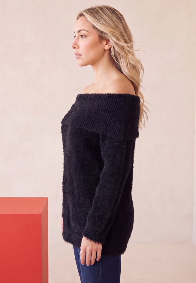 Plus Size Eyelash Off-the-Shoulder Sweater image number 2
