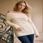 Plus Size Eyelash Off-the-Shoulder Sweater image number 0