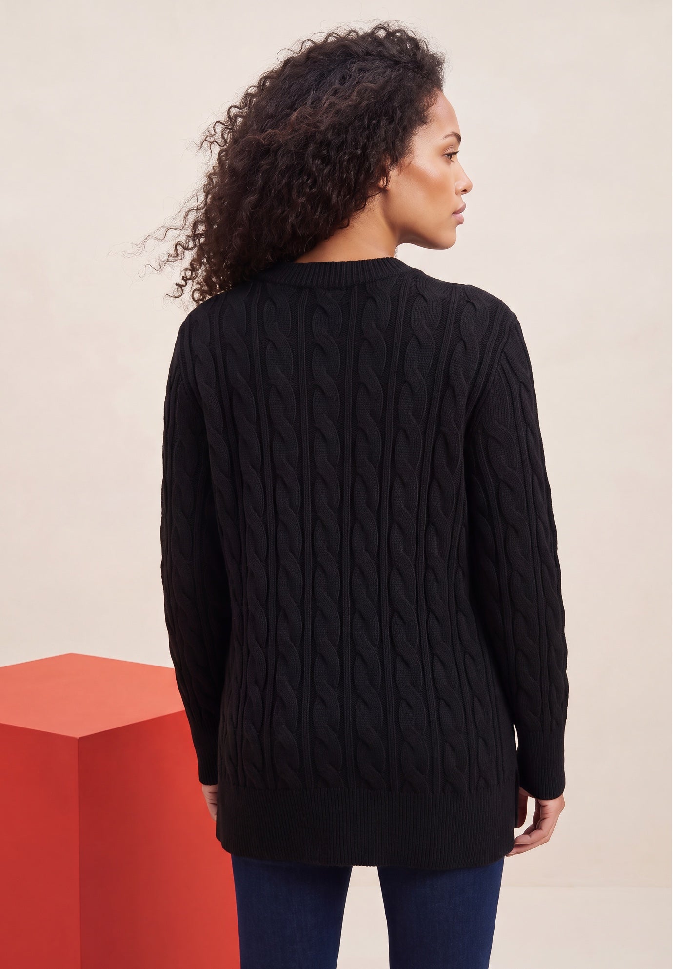 Plus Size Cozy Cable V-Neck Tunic Sweater image number 1