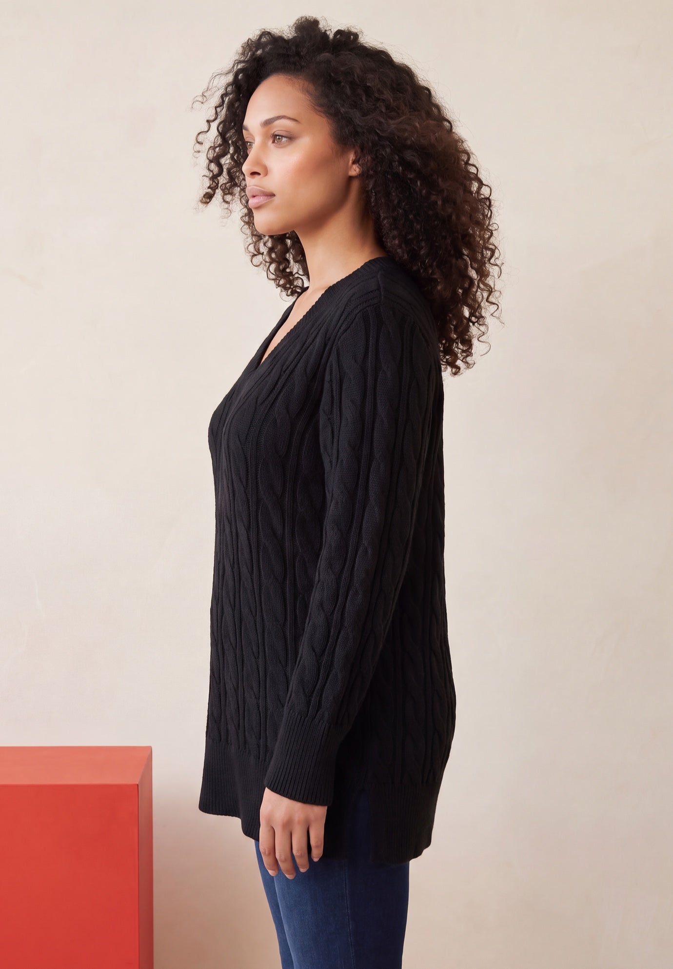 Plus Size Cozy Cable V-Neck Tunic Sweater image number 2