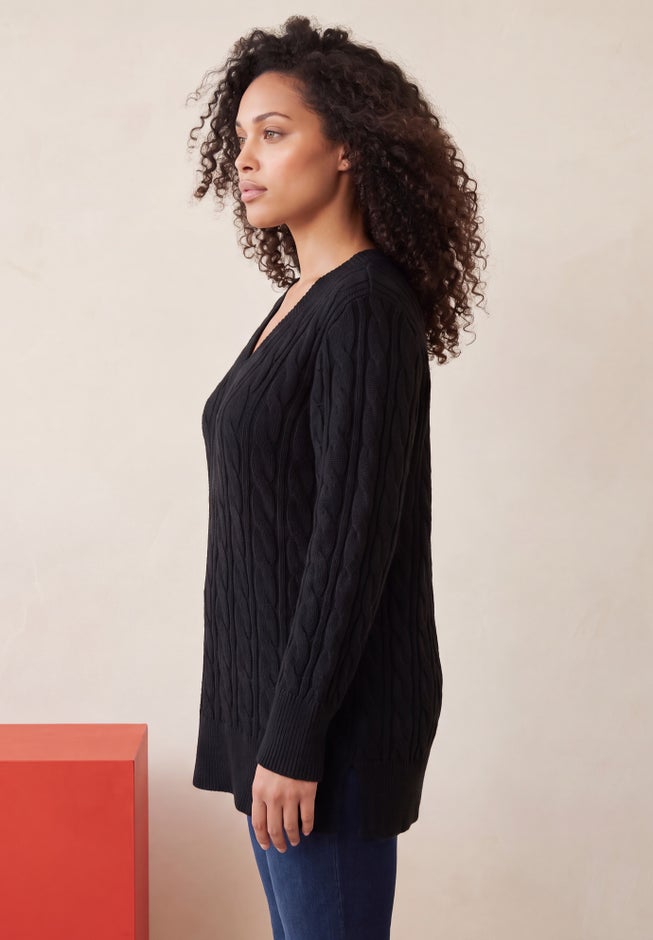 Plus Size Cozy Cable V-Neck Tunic Sweater image number 2