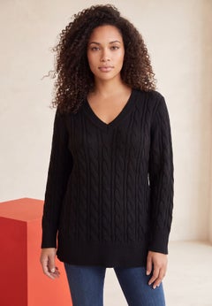 Plus Size Cozy Cable V-Neck Tunic Sweater