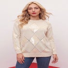 Plus Size Sequin Diamond Boatneck Sweater image number 1