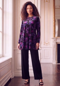 Plus Size Velour Three-Quarter Sleeve Swing Tunic