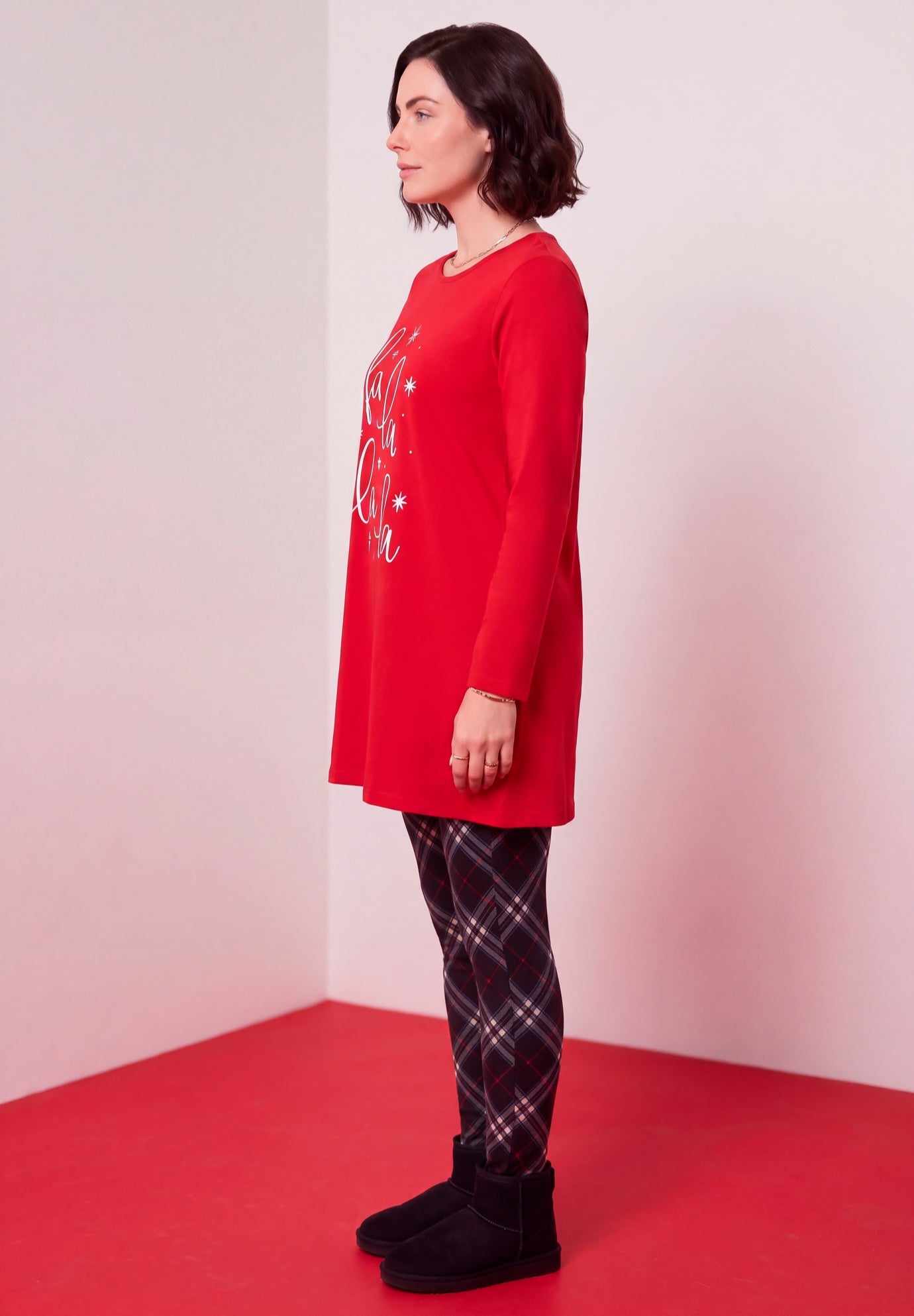 Plus Size Cotton Graphic Print Long Sleeve Swing Tunic image number 2