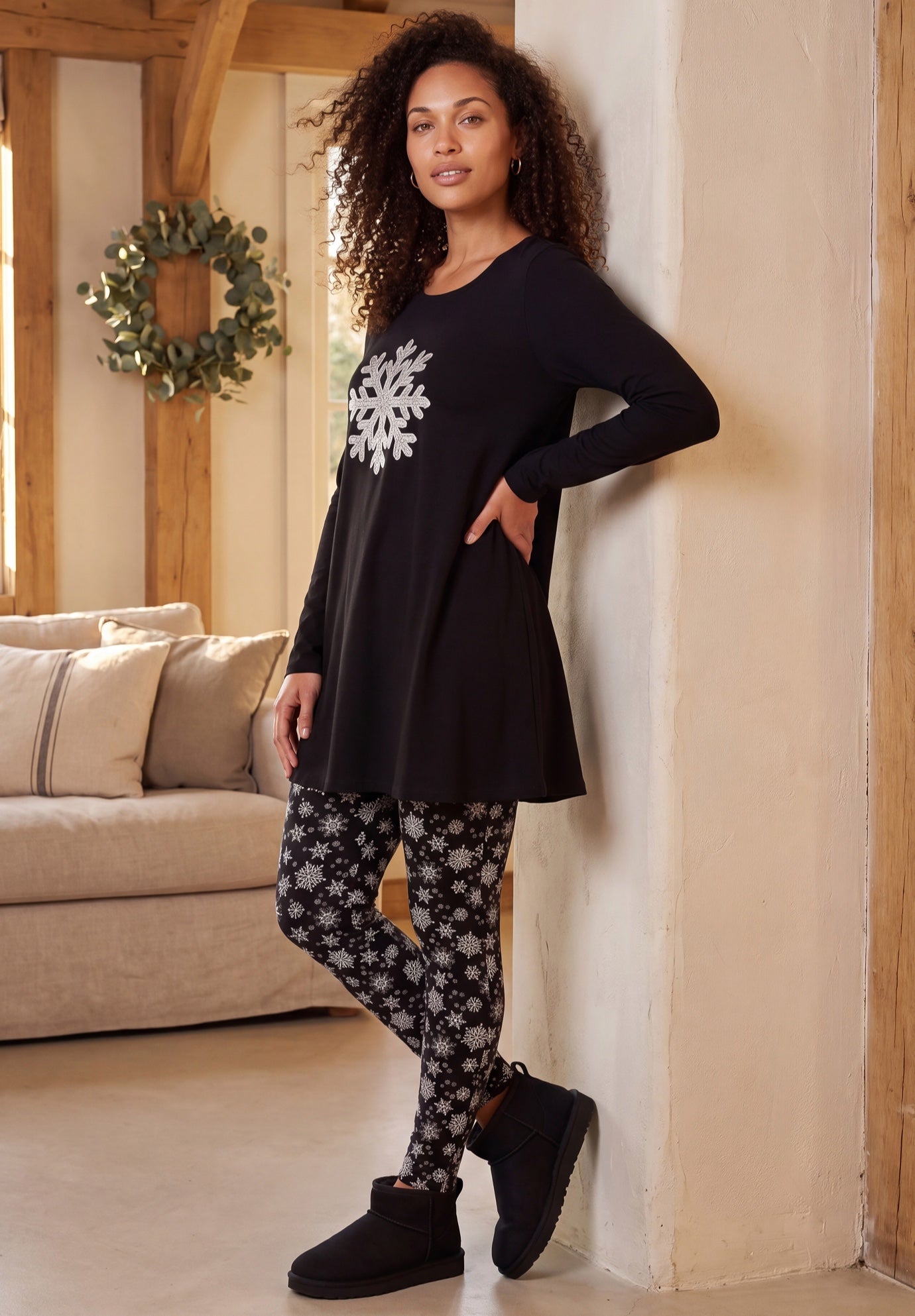 Plus Size Cotton Graphic Print Long Sleeve Swing Tunic  image number 2