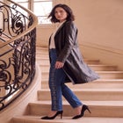 Plus Size Nappa Leather Long Button-Front Coat  image number 1