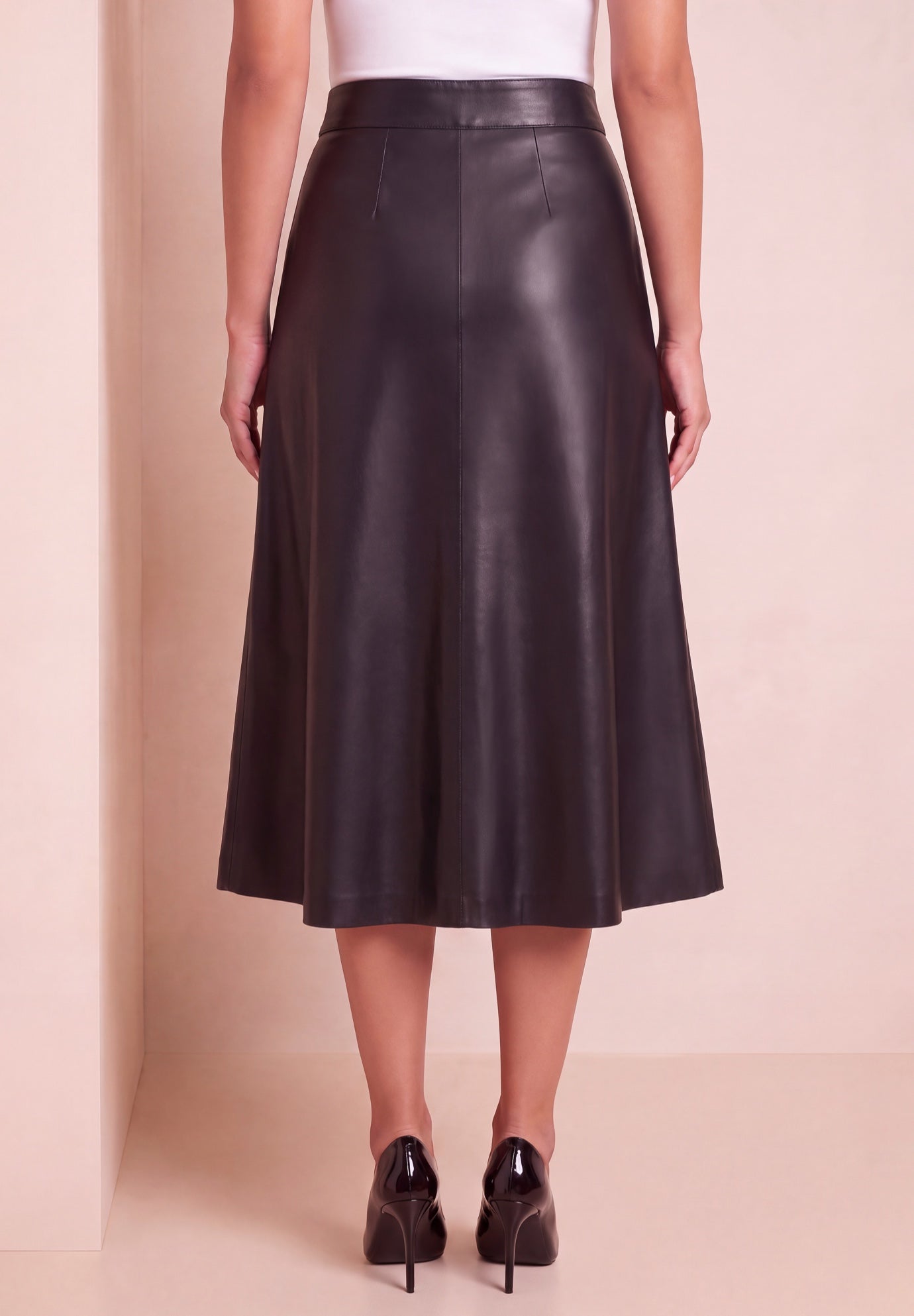 Plus Size Faux Leather A-Line Midi Skirt image number 1