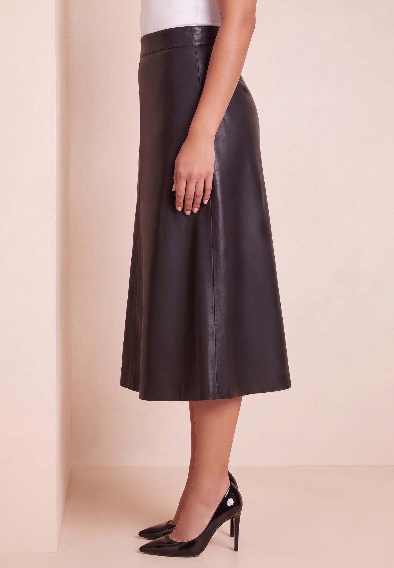 Plus Size Faux Leather A-Line Midi Skirt image number 2
