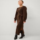 A-Line Crewneck Belted Maxi Sweater Dress With Side Slits image number 2