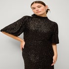 A-Line Mockneck Sequin Maxi Dress With Back Satin Bow image number 3