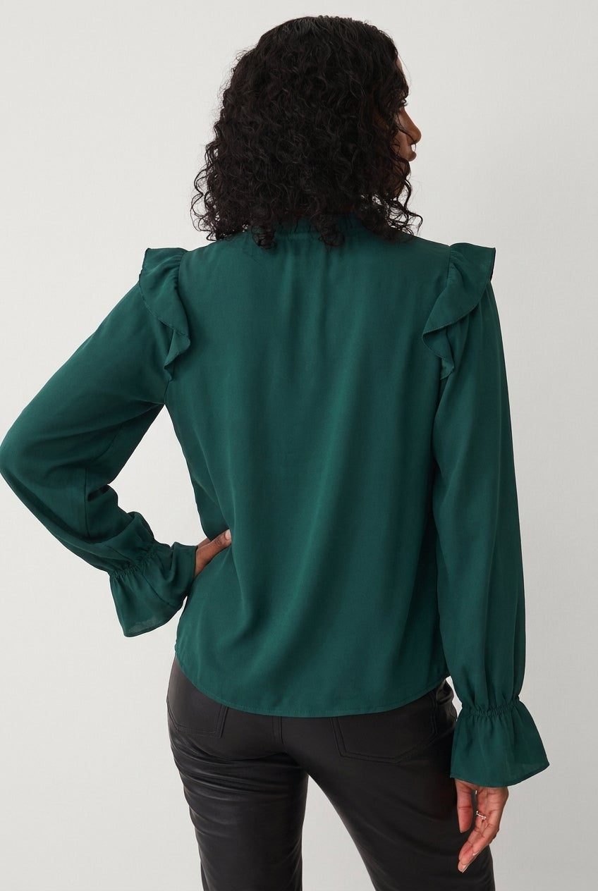 Notch Neck Ruffle Shoulder Peasant Tunic image number 1