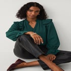 Notch Neck Ruffle Shoulder Peasant Tunic image number 2