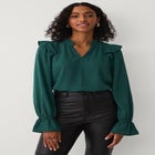 Notch Neck Ruffle Shoulder Peasant Tunic image number 3