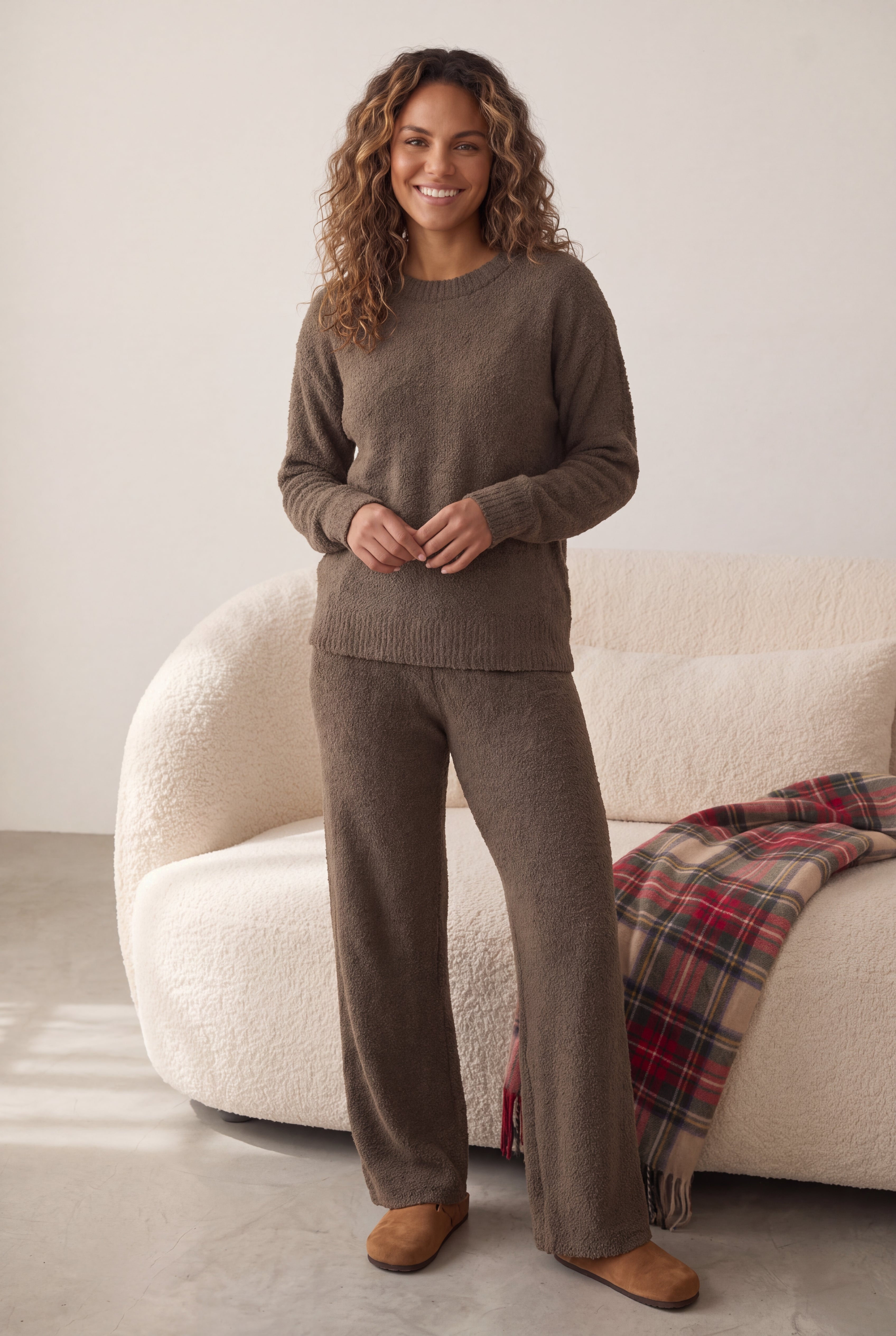 Mid Rise Sherpa Wide Leg Lounge Pants image number 1