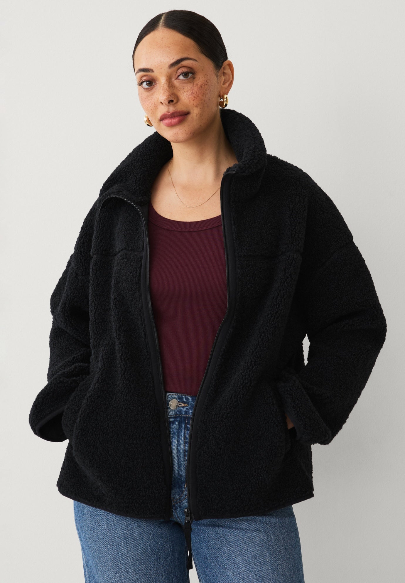 Zip Front Mockneck Sherpa Jacket image number 1