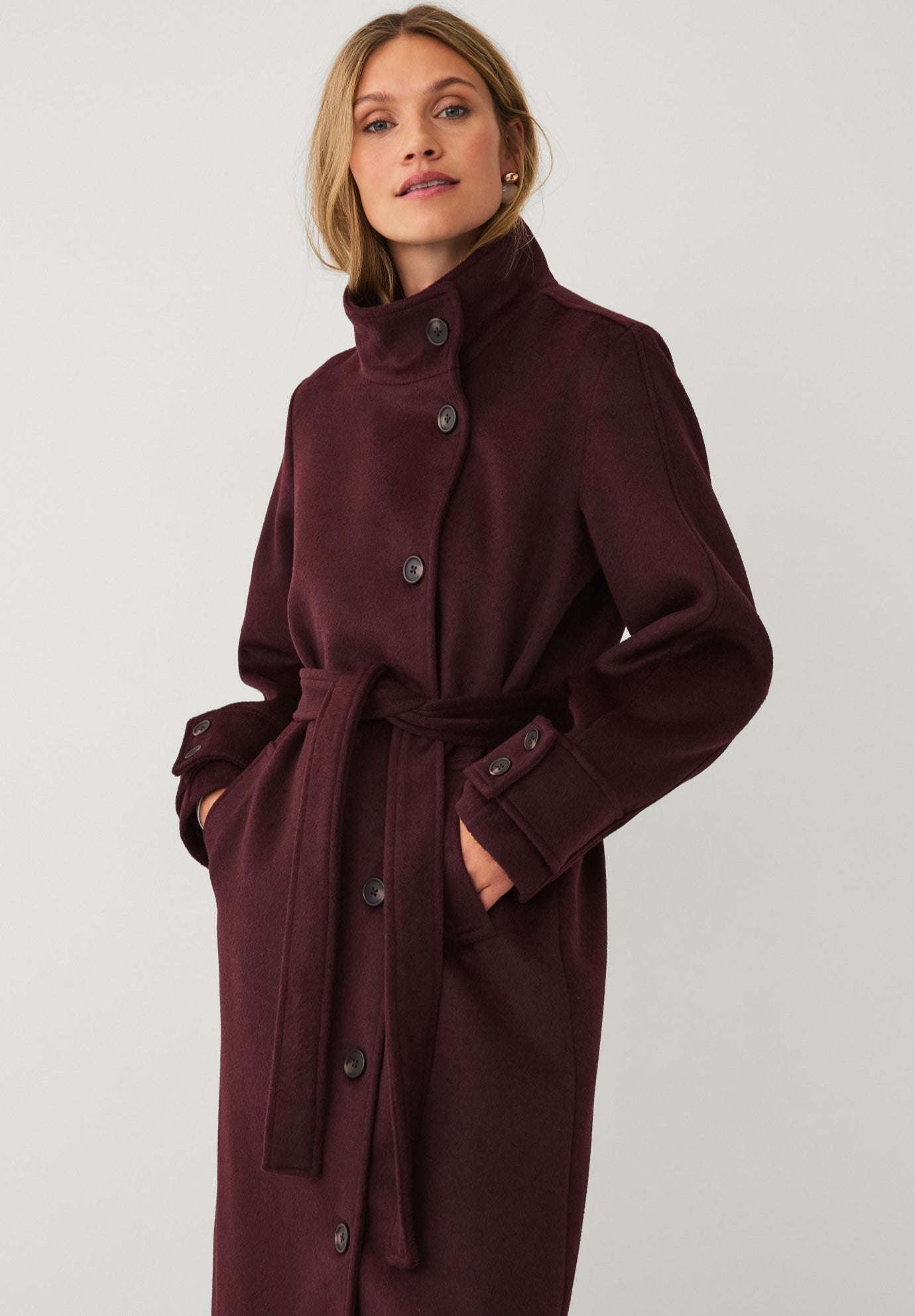 Long Double-Breasted Wool-Blend Belted Coat image number 2