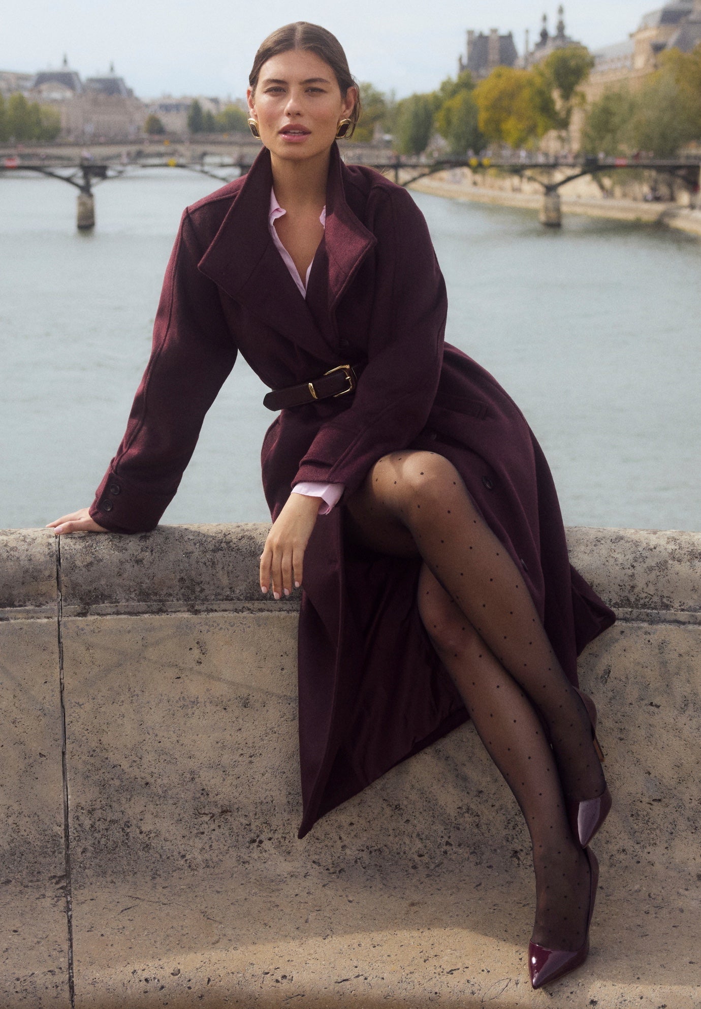 Long Double-Breasted Wool-Blend Belted Coat image number 6