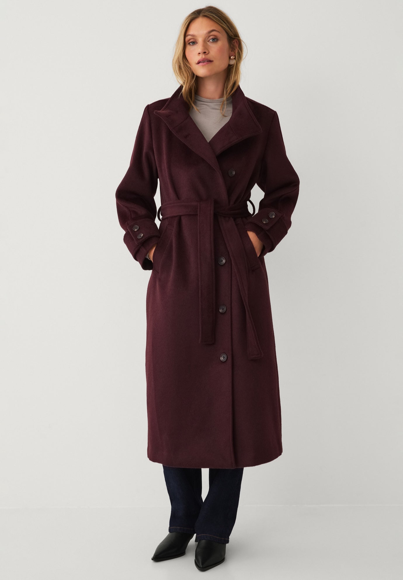 Long Double-Breasted Wool-Blend Belted Coat image number 0