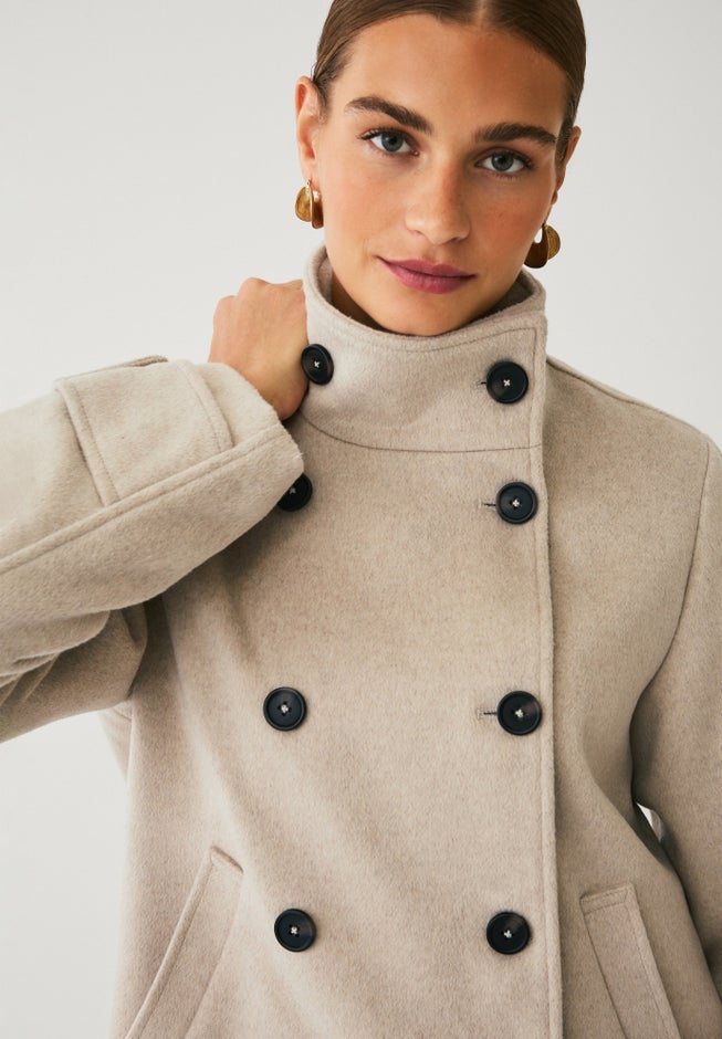Funnel Neck Double-Breasted Wool-Blend Coat image number 3