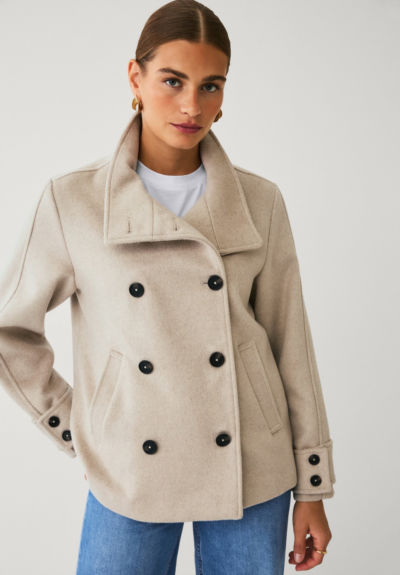Funnel Neck Double-Breasted Wool-Blend Coat image number 0